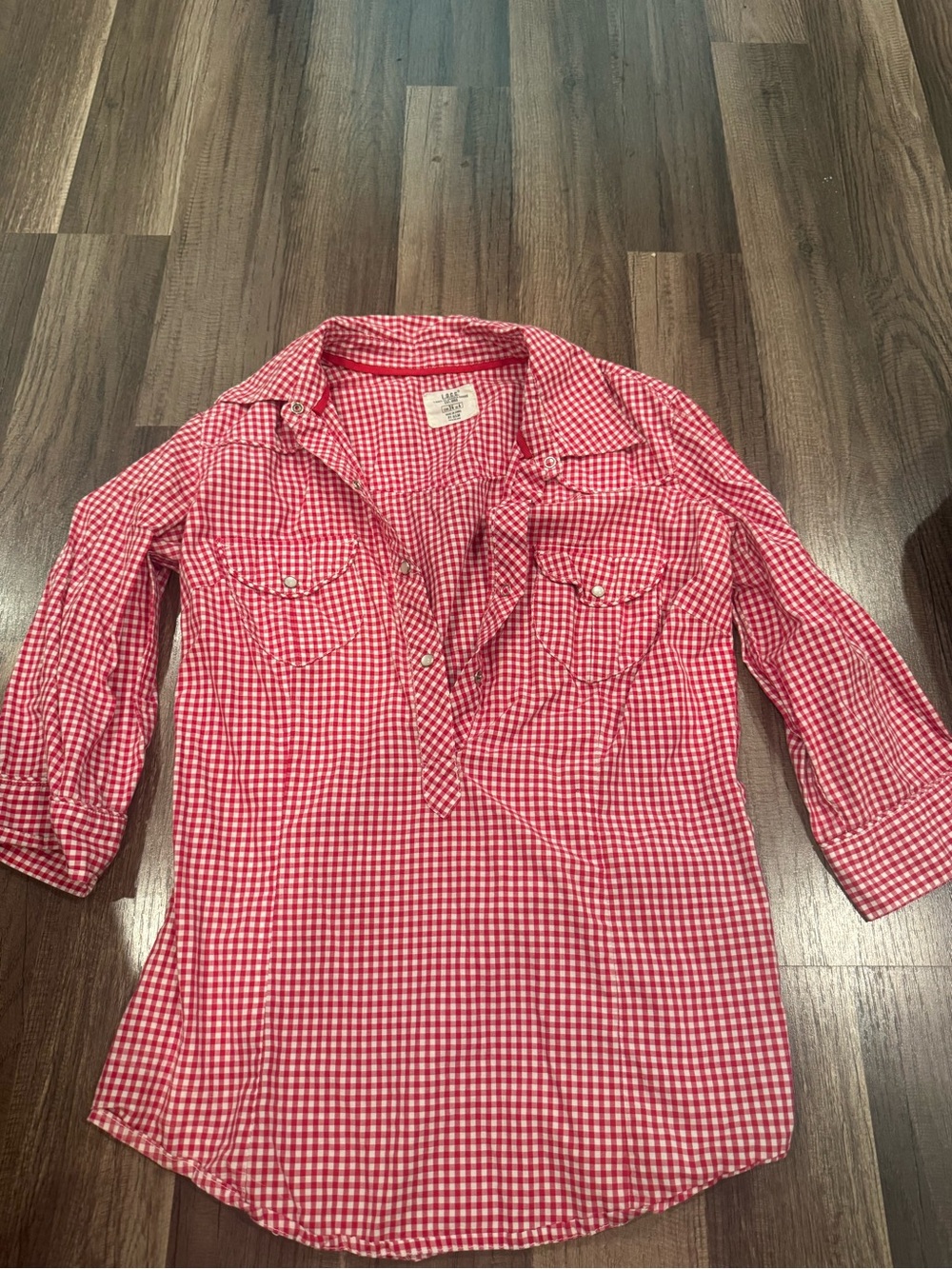 H&M Red and White Gingham Button-Front Shirt